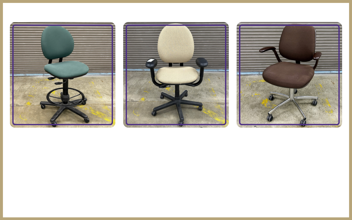 Steelcase Criterion green and yellow chairs, Steelcase vintage brown office chair
