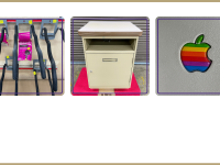 tool holders, storage cabinet, vintage apple logo