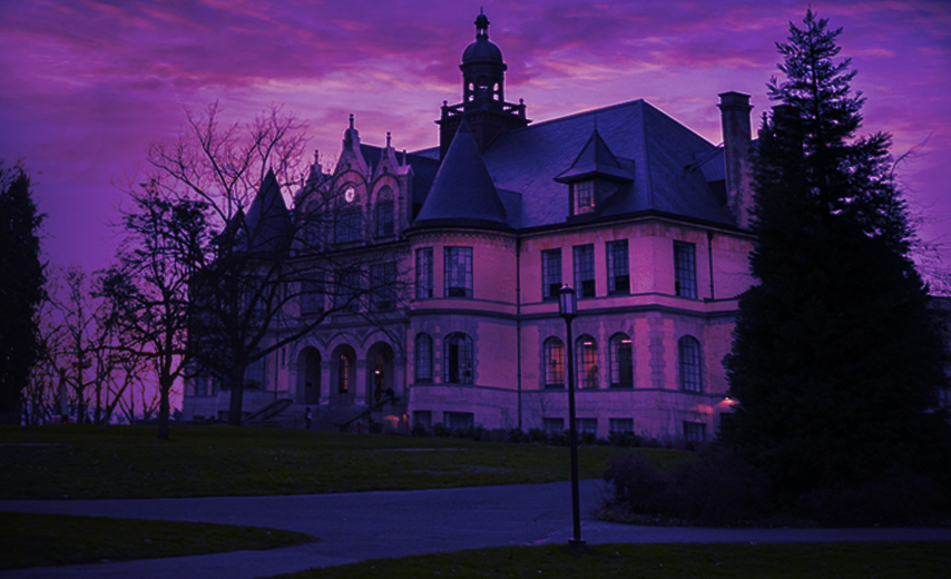 Denny Hall in purple light