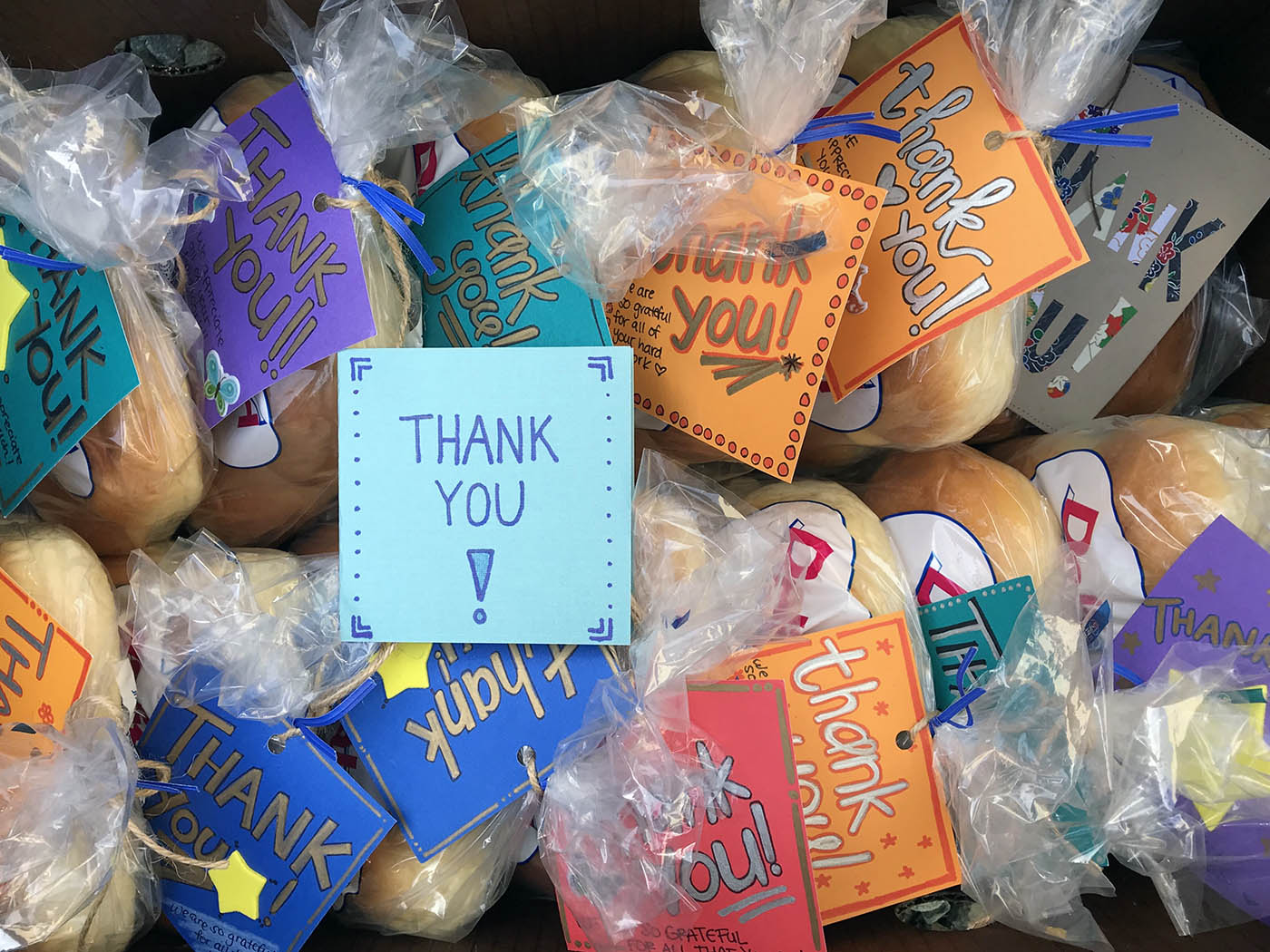 Individually wrapped breakfast with handmade thank-you notes