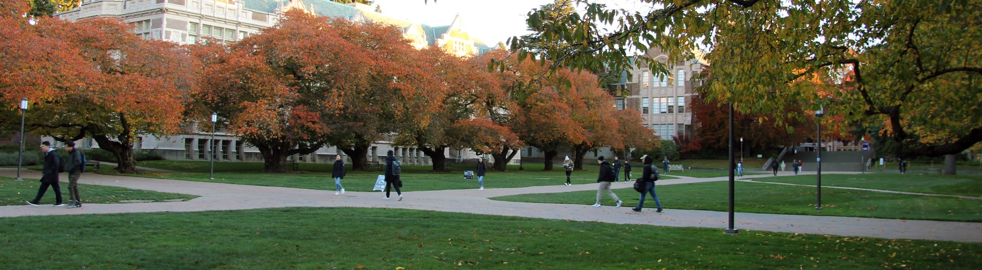 People stroll in the Quad in Fall
