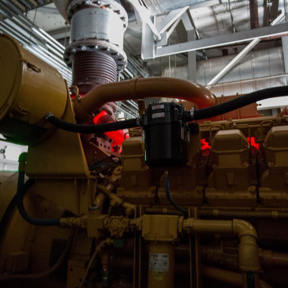 Steel components of diesel generators glow a reddish orange with heat