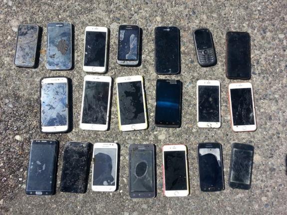 Cell phones collected from the fountain.