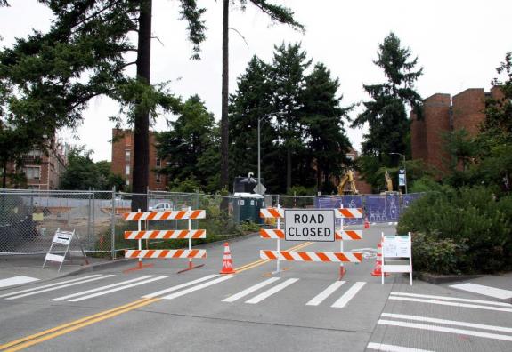 Pedestrian walkway closed at Hall Health