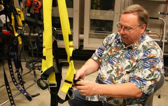 Ron Fouty demonstrates safety harness