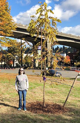 Shaina Wright and her memorial tree.