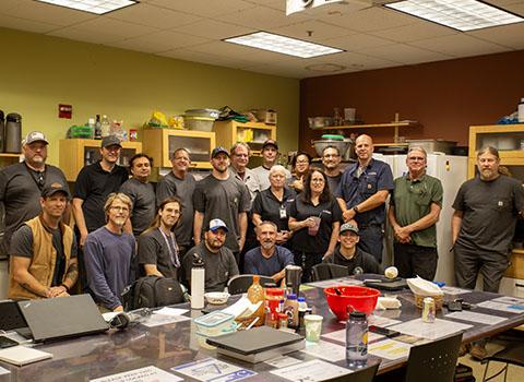 group of people in a breakroom