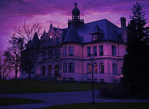 Denny Hall in purple light