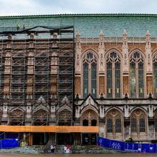 Suzzallo library, half of it covered in scaffolding