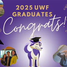 pictures of students with text '2025 UWF graduates congrats'