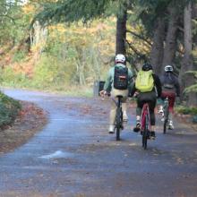 Cyclists on the Burke Gilman Trail during November's 2019 Ride in the Rain