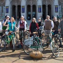 UW Tweed riders assembled in front of Suzzallo Library