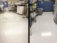 split screen with dirty floor and clean floor