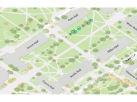 map of Quad trees with circles around three trees near Raitt Hall