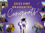 pictures of students with text '2025 UWF graduates congrats'