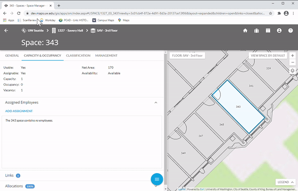 animated gif showing how to change an organization in space manager
