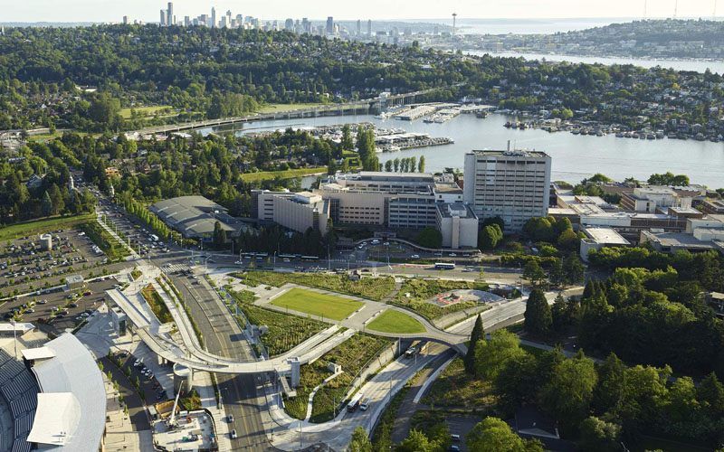 uw medical center at montlake aerial view on a sunny day