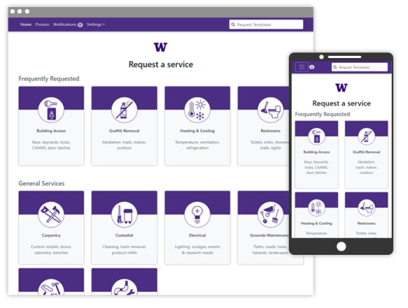 screenshots of the ready request system on desktop and mobile conveying its usability regardless of device size