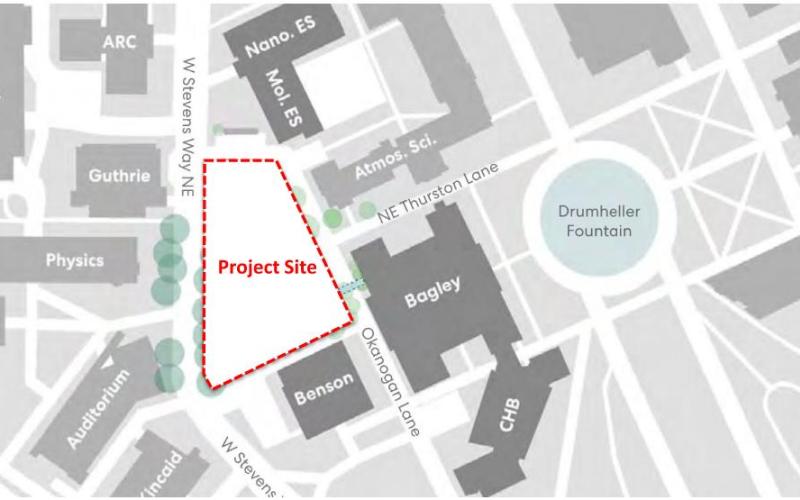 Map graphic showing planned project site for Chemical Sciences Building