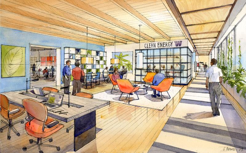 rendering of the interior of west campus site w27