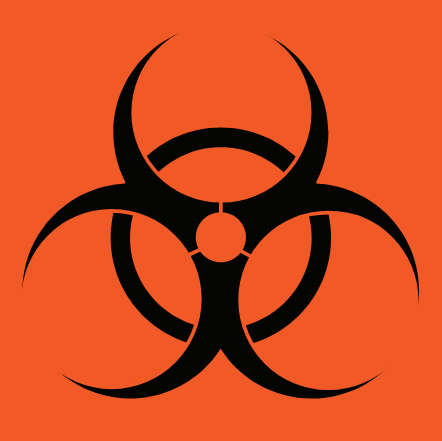 biohazard symbol in black with an orange background