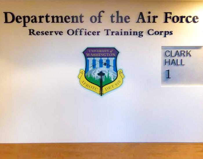 custom form lettering for the department of air foce rotc sign in clark hall