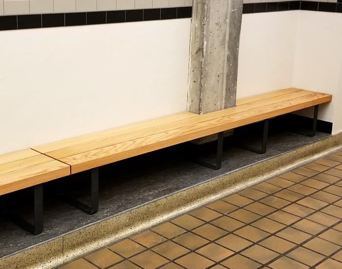 long sitting bench in locker room