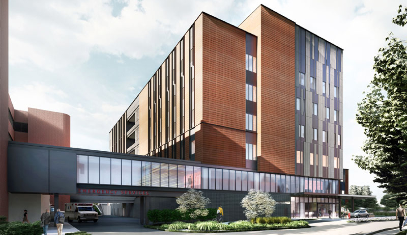 exterior rendering of new uwmc behavioral health teaching facility