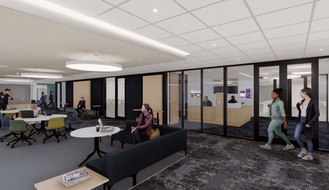interior rendering of gather library space