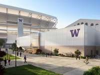 rendering of the future exterior of the intercollegiate athletics basketball training facility