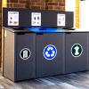 Garbage recycline and compost bins inside Odegaard Library at UW