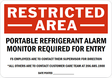 Printable sign for restricted areas due to refrigerant alarms with date