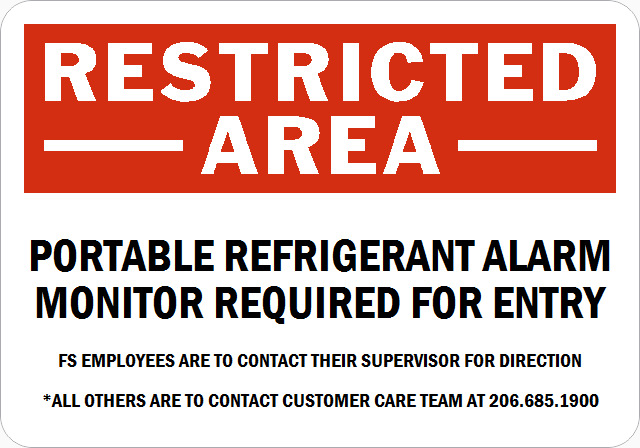 Printable sign for restricted areas due to refrigerant alarms