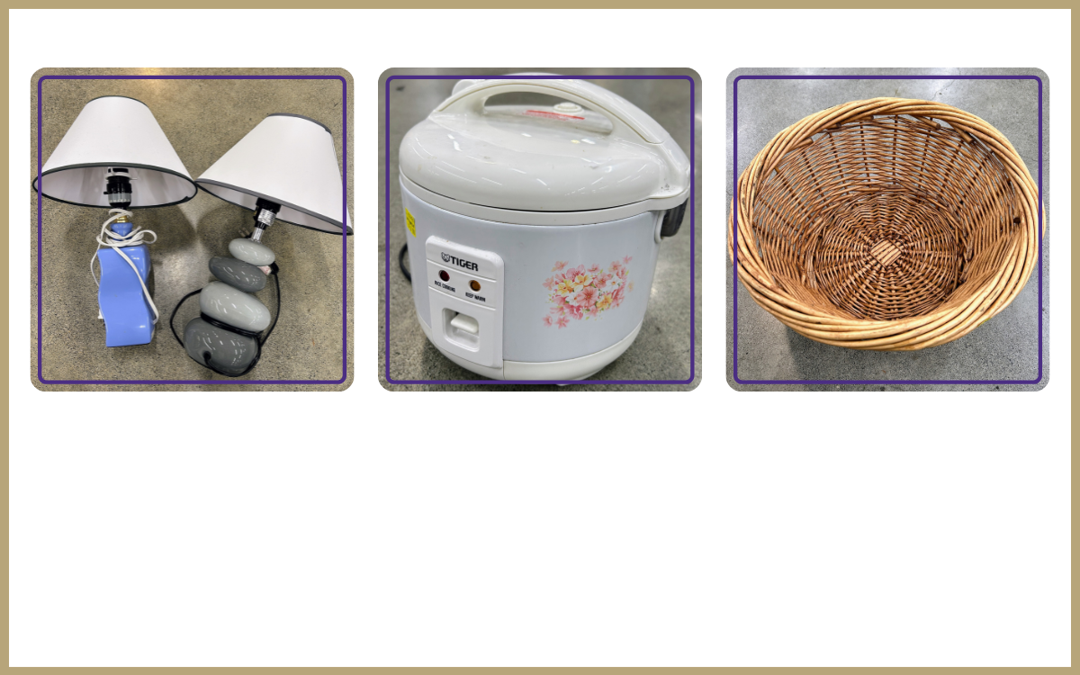 Duo of lamps, floral designed rice cooker, basket