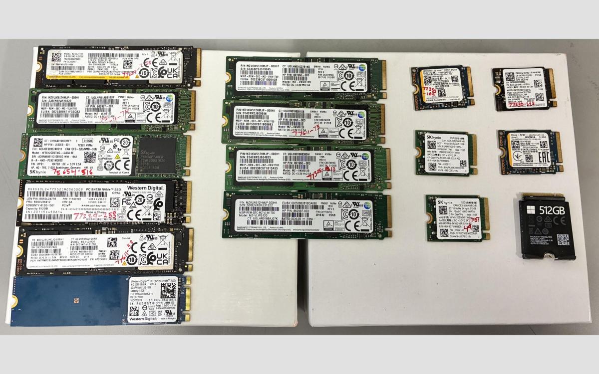 Solid state hard drives on a table.