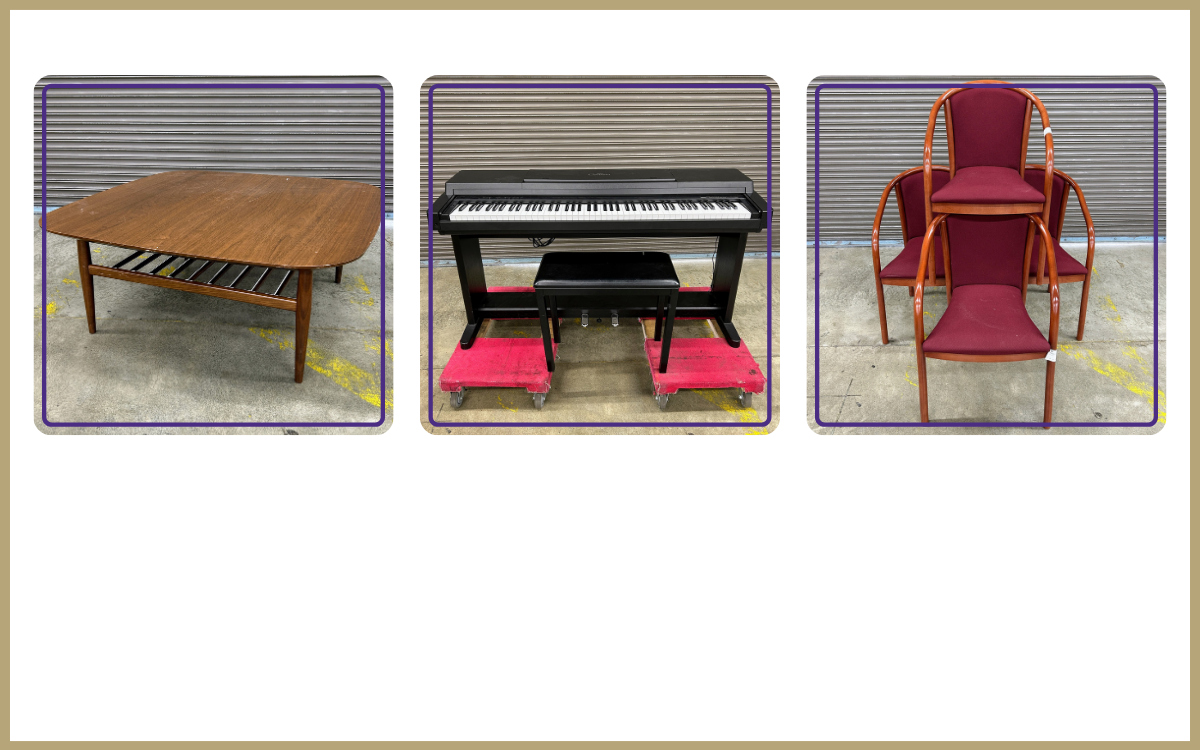 Mid-century modern square table, digital piano, stacking side chairs