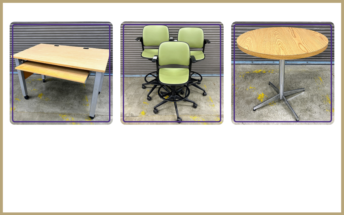 Rolling table, Steelcase green lab chairs, round table