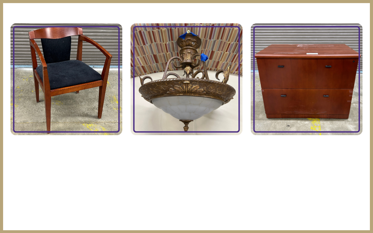 wood and fabric chair, decorative light fixture, cabinet with two drawers