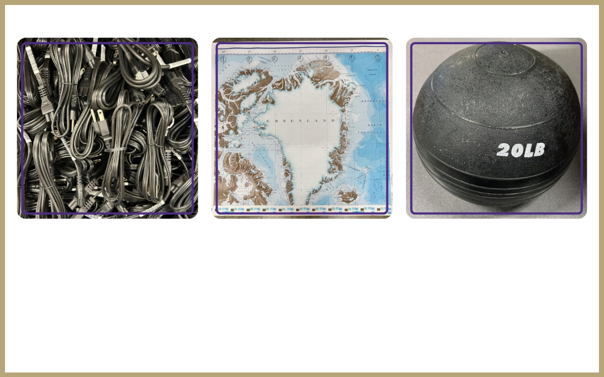 cables and cords, old maps, exercise ball