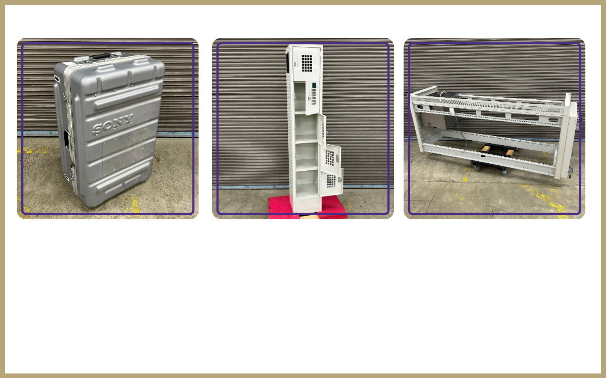 Sony camera rolling case - $125.00 Locker with 5 cubbies - $65.00 Server rack - $85.00