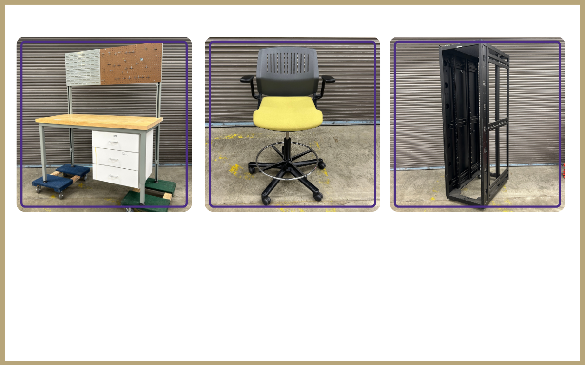 Workbench - $150.00 Steelcase Vecta chair - $25.00 Server rack - $80.00