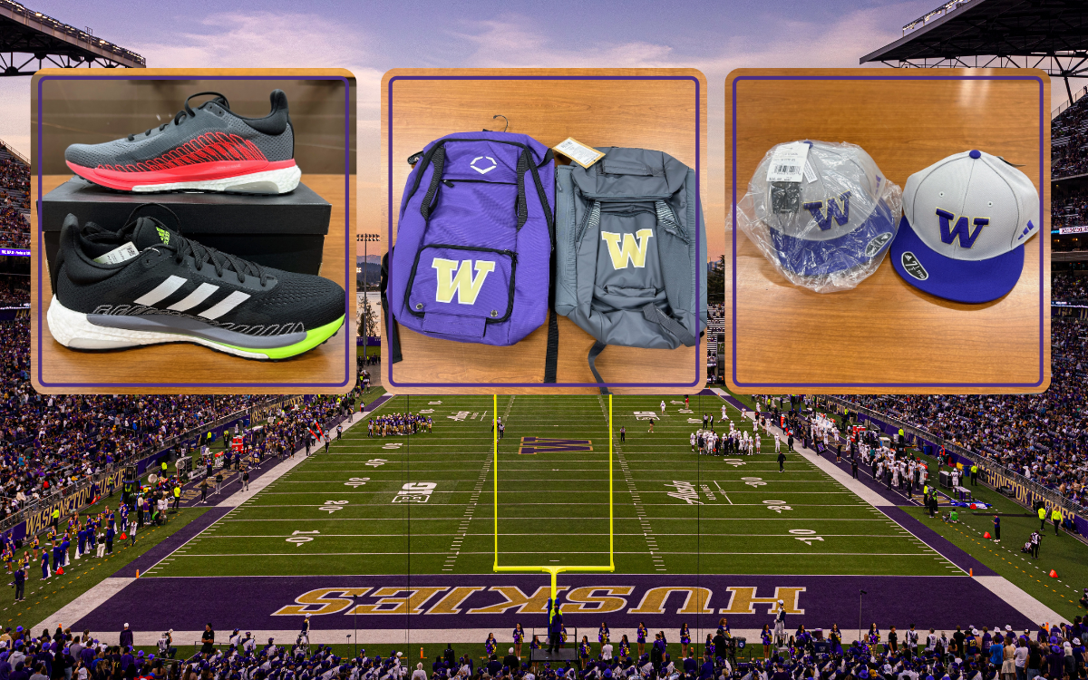 Running shoes - $40.00 each pair  Backpacks - $25.00 each  Wool hats - $10.00 each