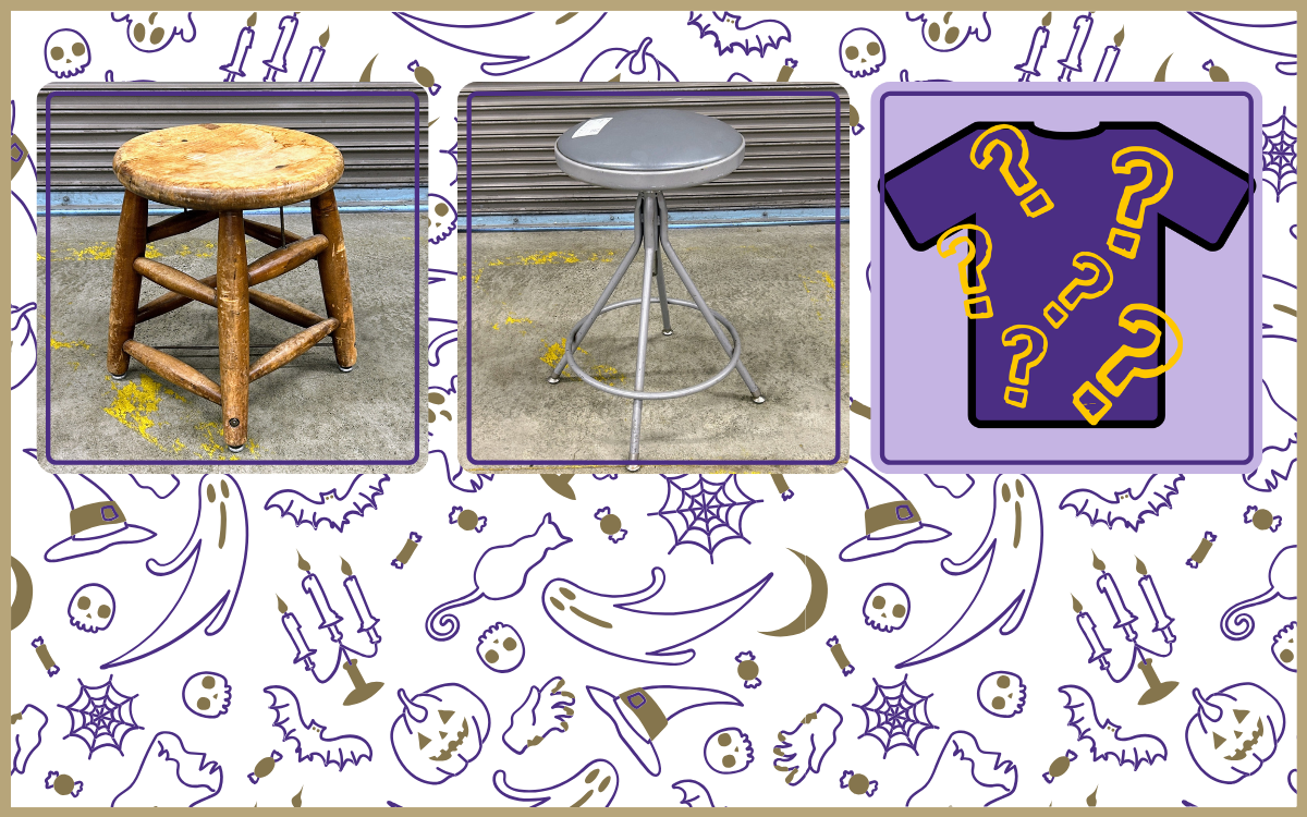 Wood stool, metal stool, Husky apparel arriving to our online store on October 22 announcement!