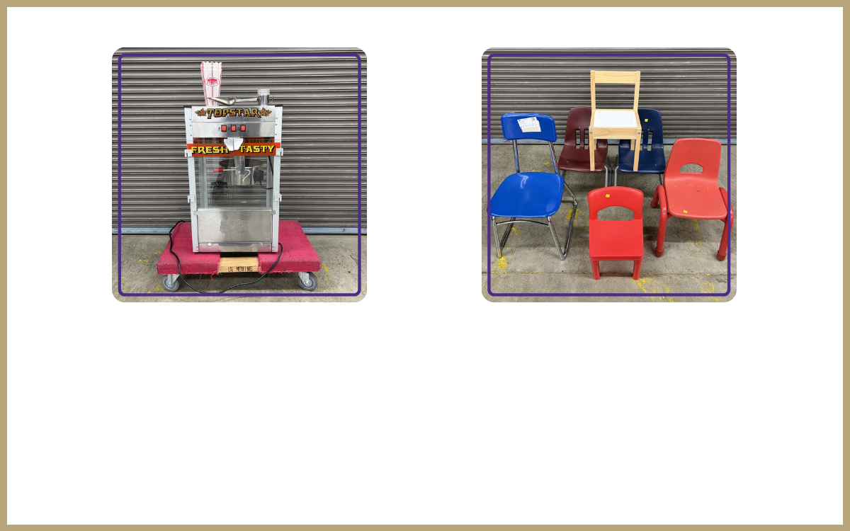popcorn machine and kid size chairs