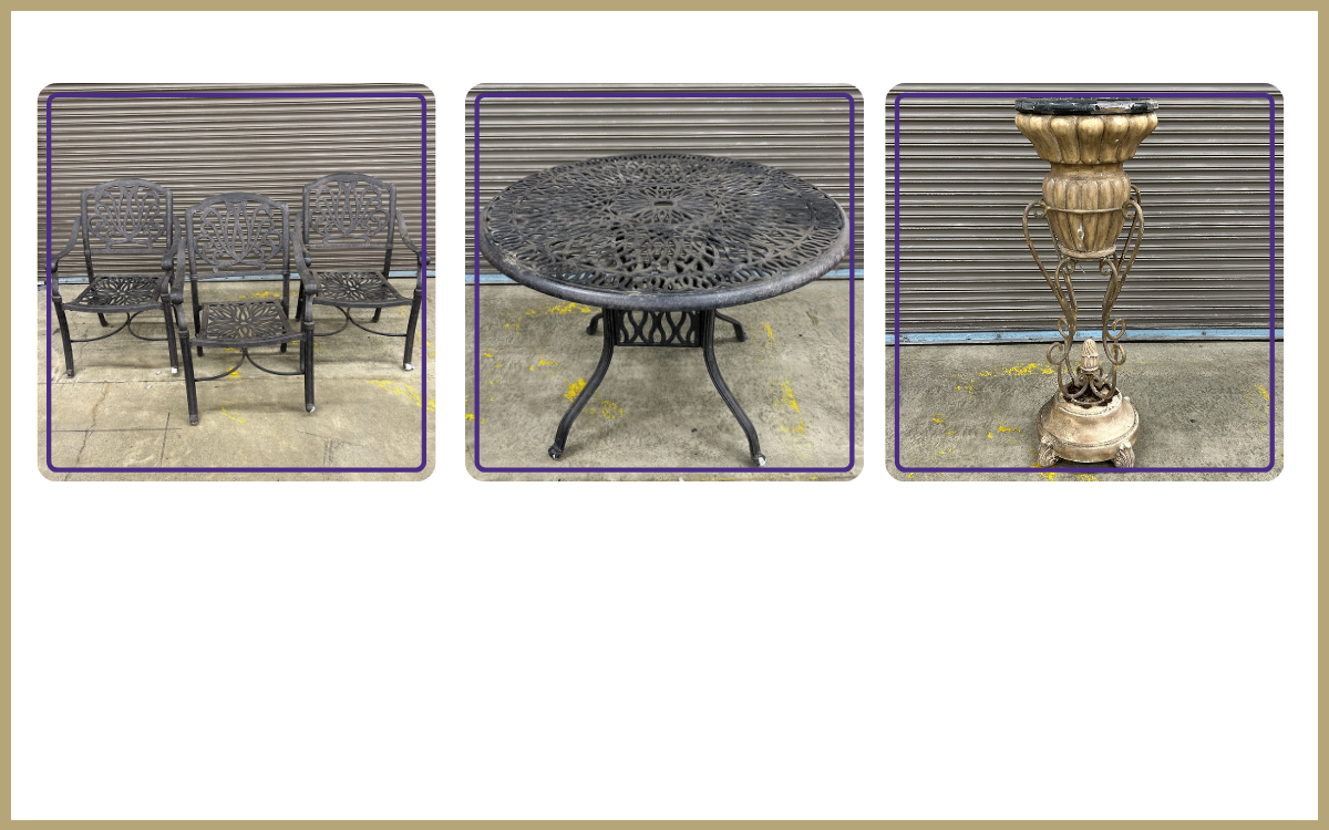 Patio chairs - $25.00 each Patio table - $35.00 Plant stand - $25.00