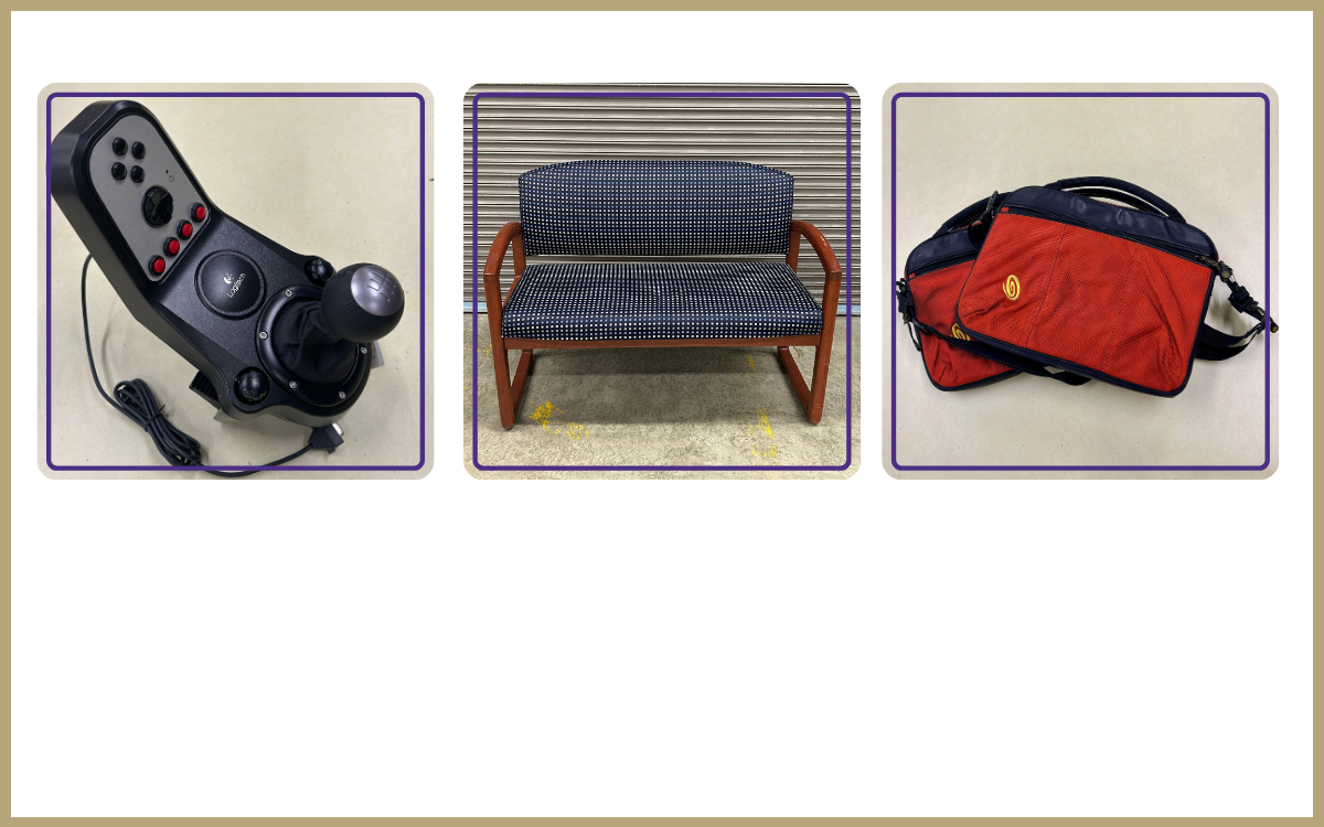 Logitech gear shift - $10.00 Loveseat - $15.00 Duo of Timbuk2 bags - $2.00 each