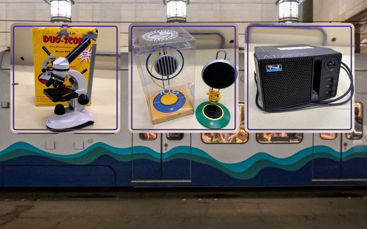 Duo-scope microscopes - $10.00 each  Widget microphones - $20.00 each  Anchor AN-130 powered speaker - $15.00 