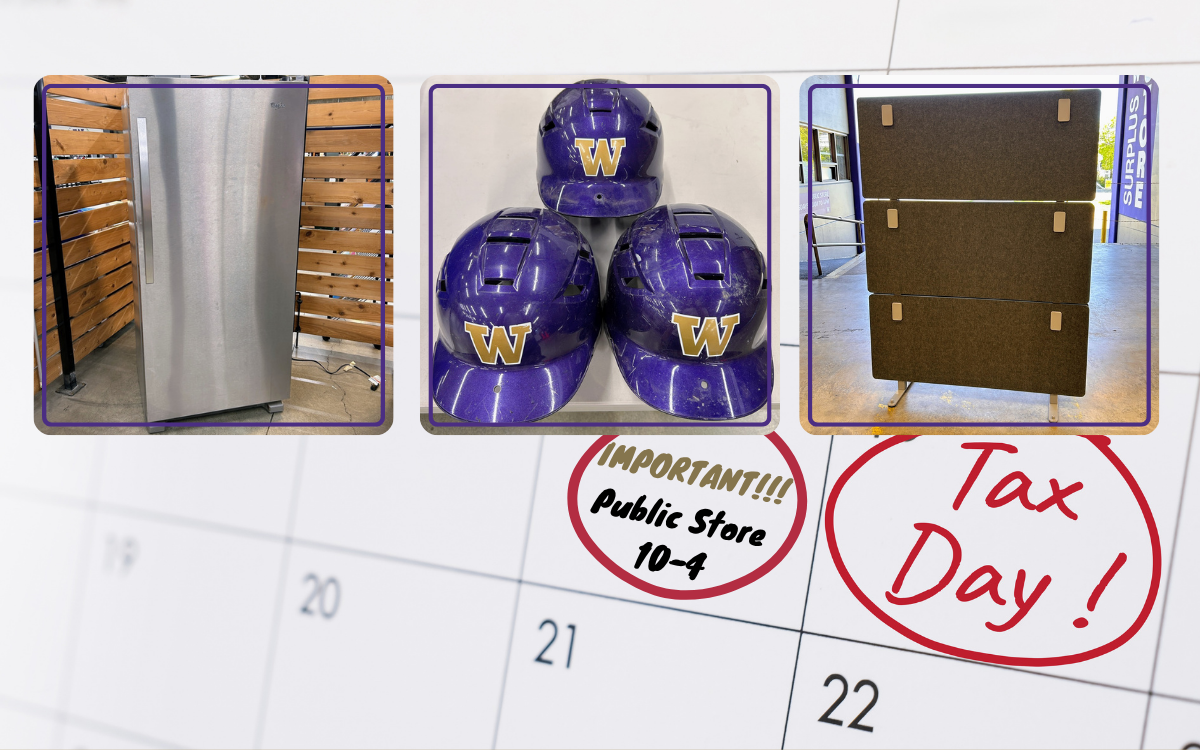 silver full size fridge, 3 purple husky branded baseball helmets, modular acoustic wall divider