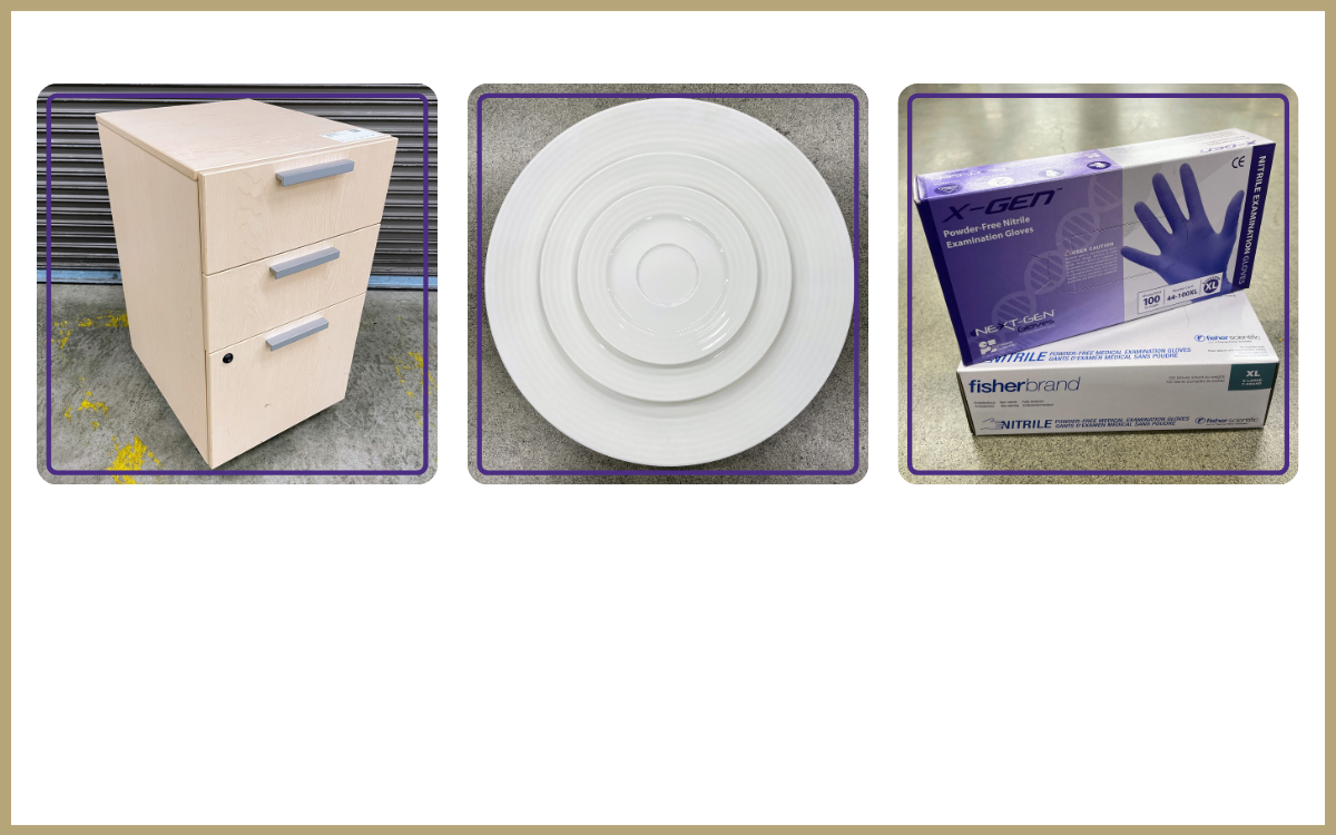 pedestal, stack of plates, boxes of gloves