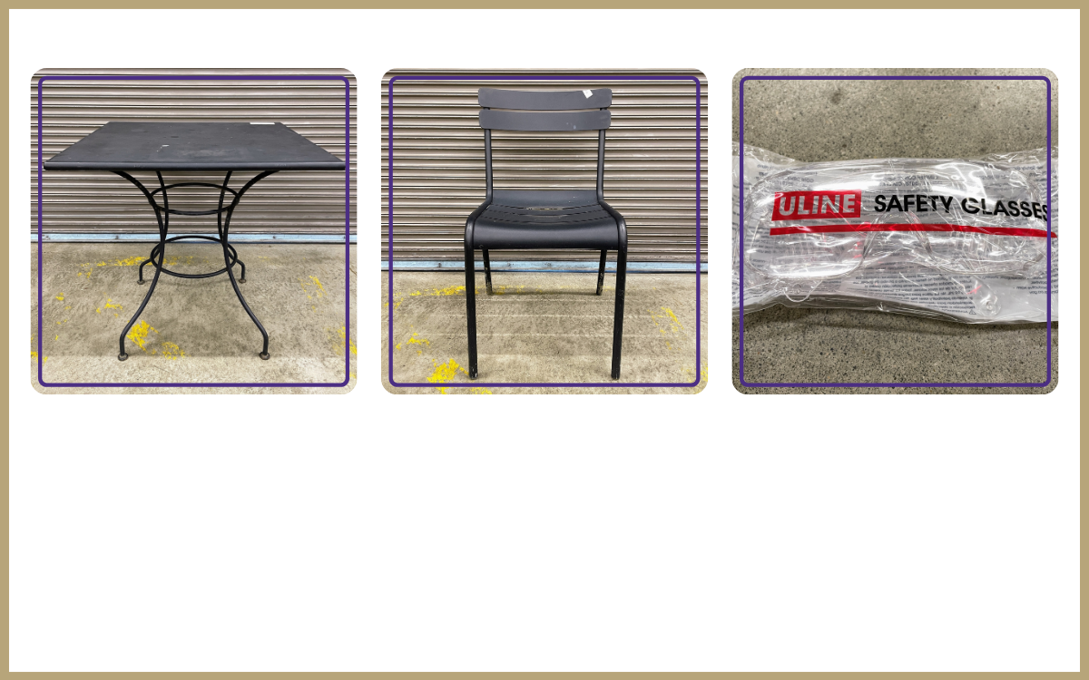 black outdoor furniture, safety glasses